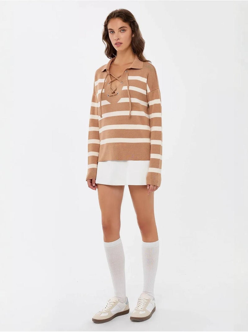 Suéter de punto relajado a rayas Beige natural - Kiabi