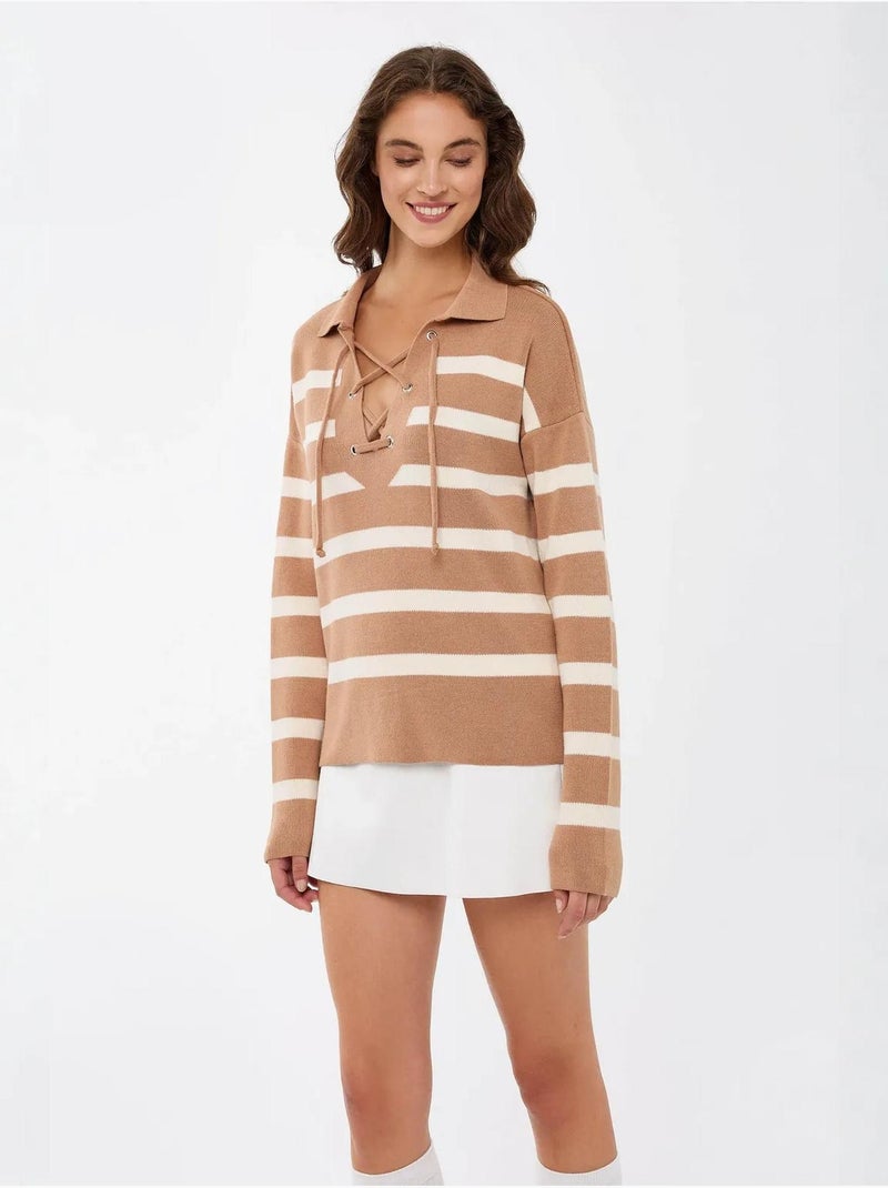 Suéter de punto relajado a rayas Beige natural - Kiabi