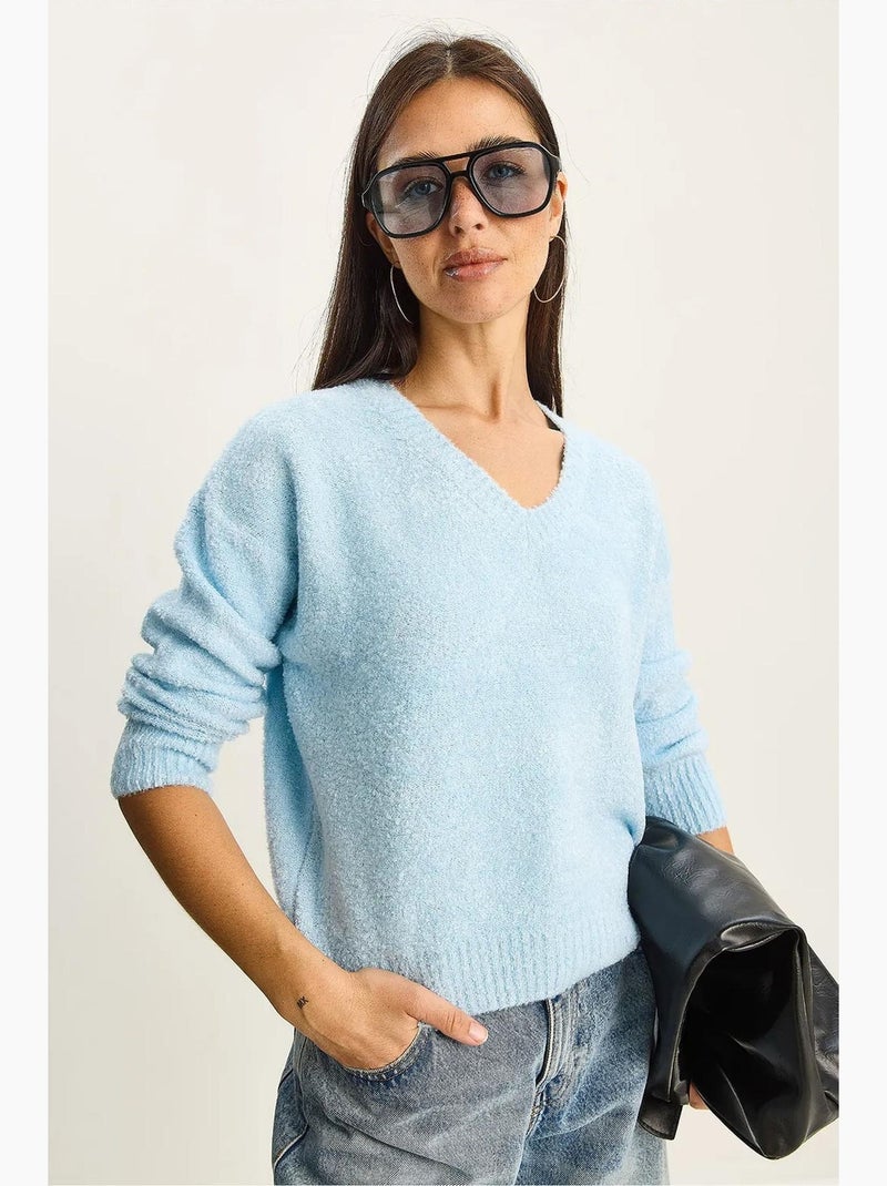 Suéter de punto texturizado con cuello en v lucci Azul cielo - Kiabi