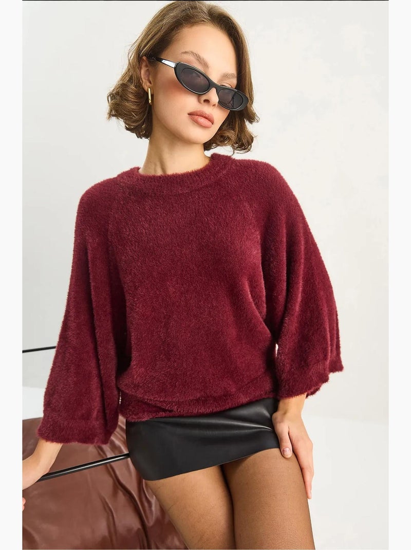 Suéter de punto texturizado con cuello redondo lucci Rojo burdeos - Kiabi