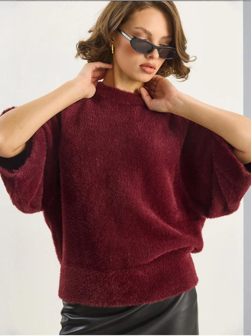 Suéter de punto texturizado con cuello redondo lucci Rojo burdeos - Kiabi