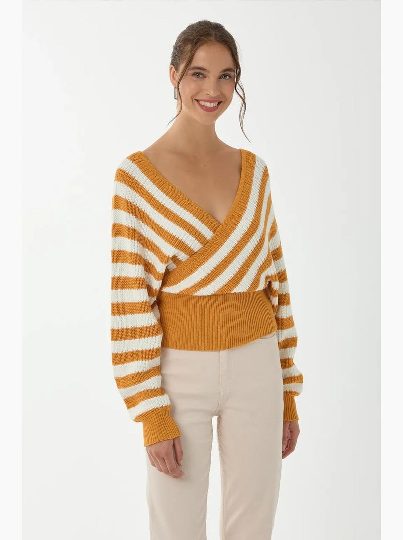 Suéter de rayas con cuello cruzado hiccup Amarillo - Kiabi