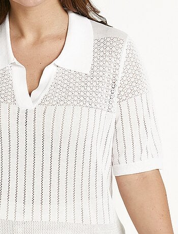 Suéter fino calado de cuello polo y manga corta - Afibel