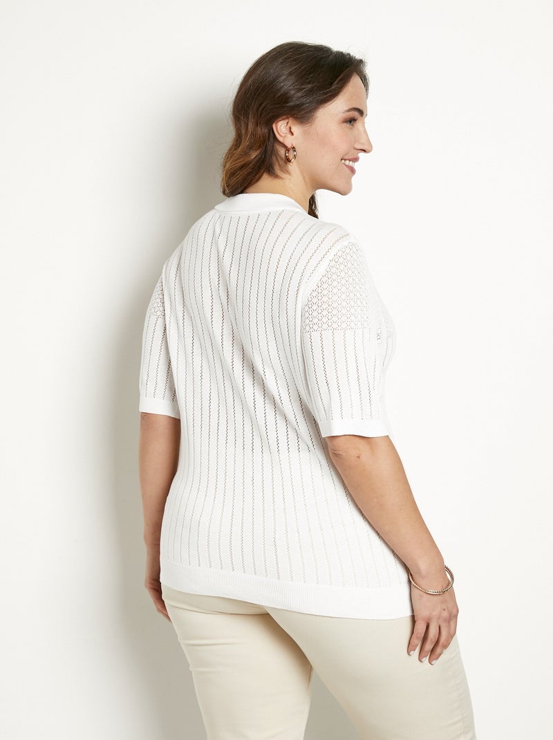 Suéter fino calado de cuello polo y manga corta - Afibel Blanco - Kiabi