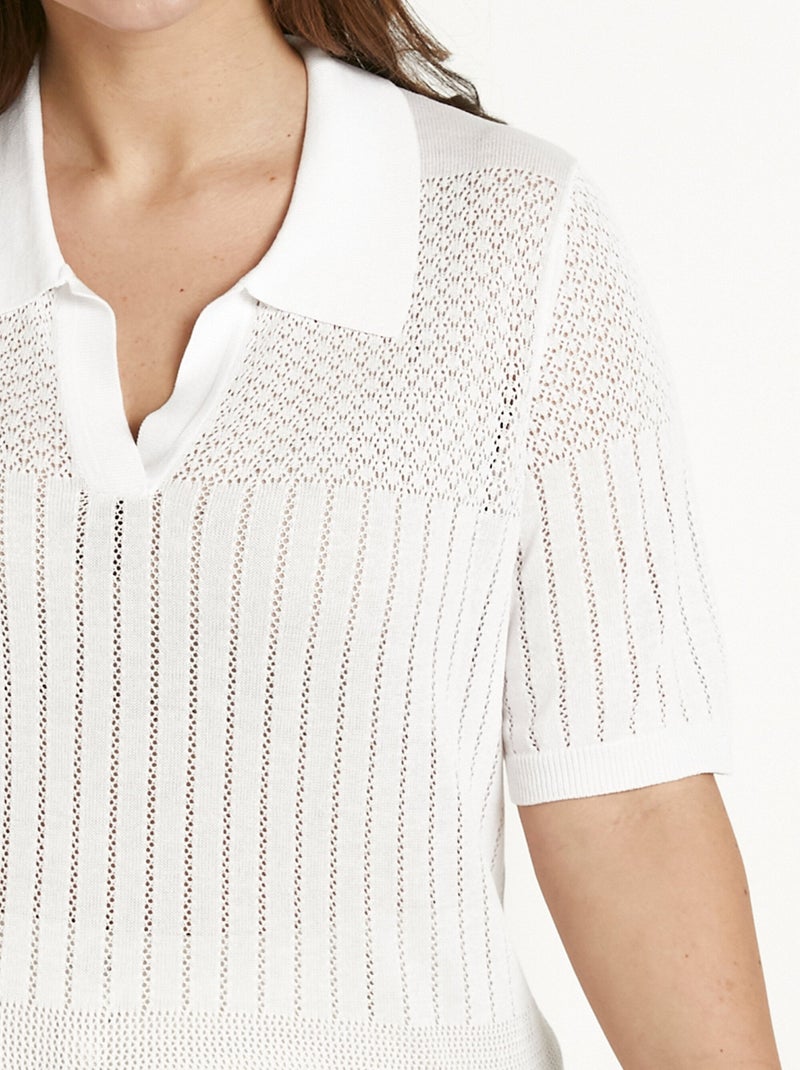 Suéter fino calado de cuello polo y manga corta - Afibel Blanco - Kiabi