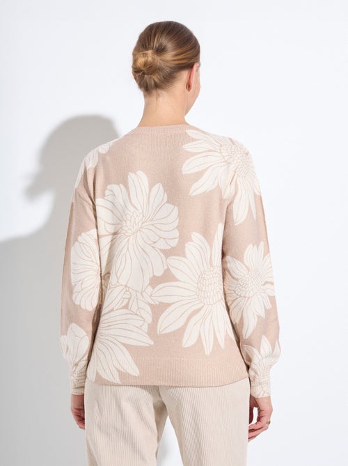 Suéter fino con estampado floral y lentejuelas y cuello redondo. - Afibel - Kiabi