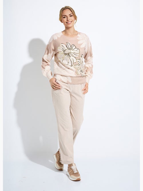 Suéter fino con estampado floral y lentejuelas y cuello redondo. - Afibel - Kiabi