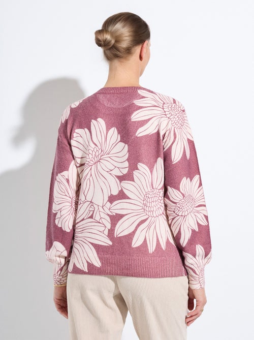 Suéter fino con estampado floral y lentejuelas y cuello redondo. - Afibel - Kiabi