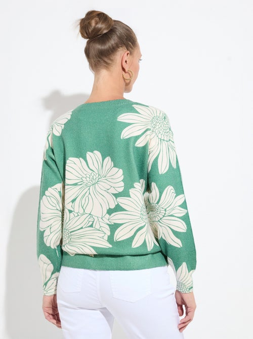 Suéter fino con estampado floral y lentejuelas y cuello redondo. - Afibel - Kiabi