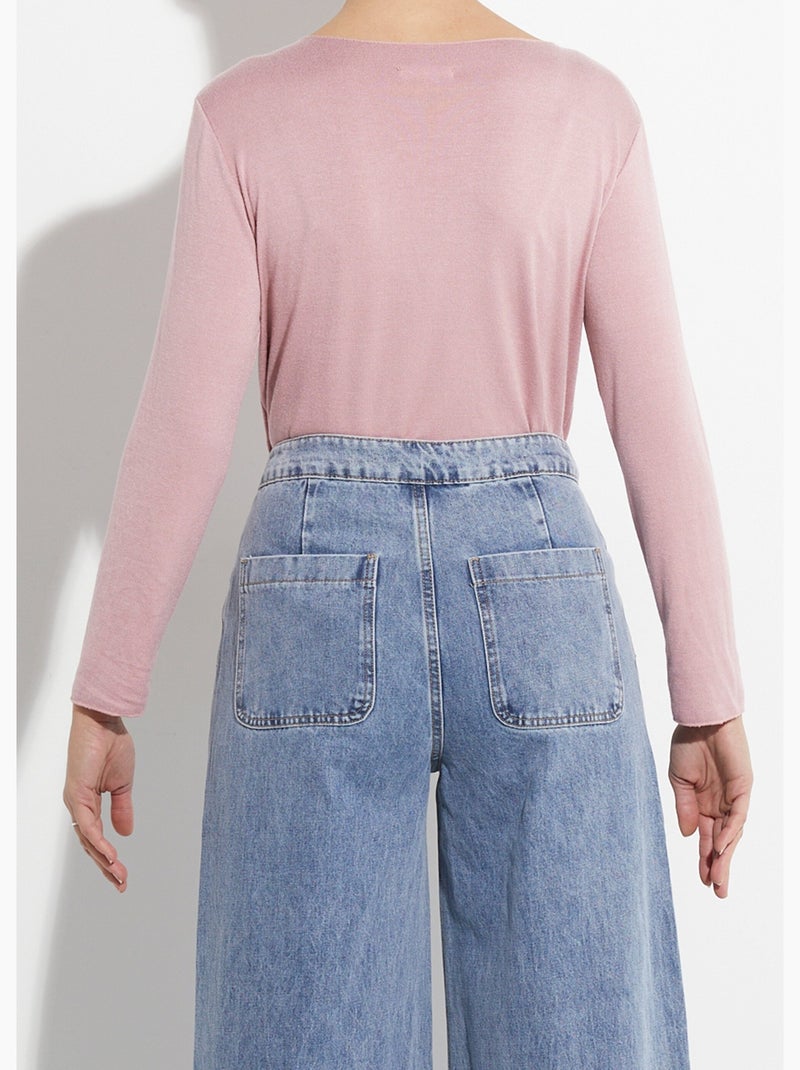 Suéter fino de angora y lana, cuello en pico - AFIBEL Rosa - Kiabi
