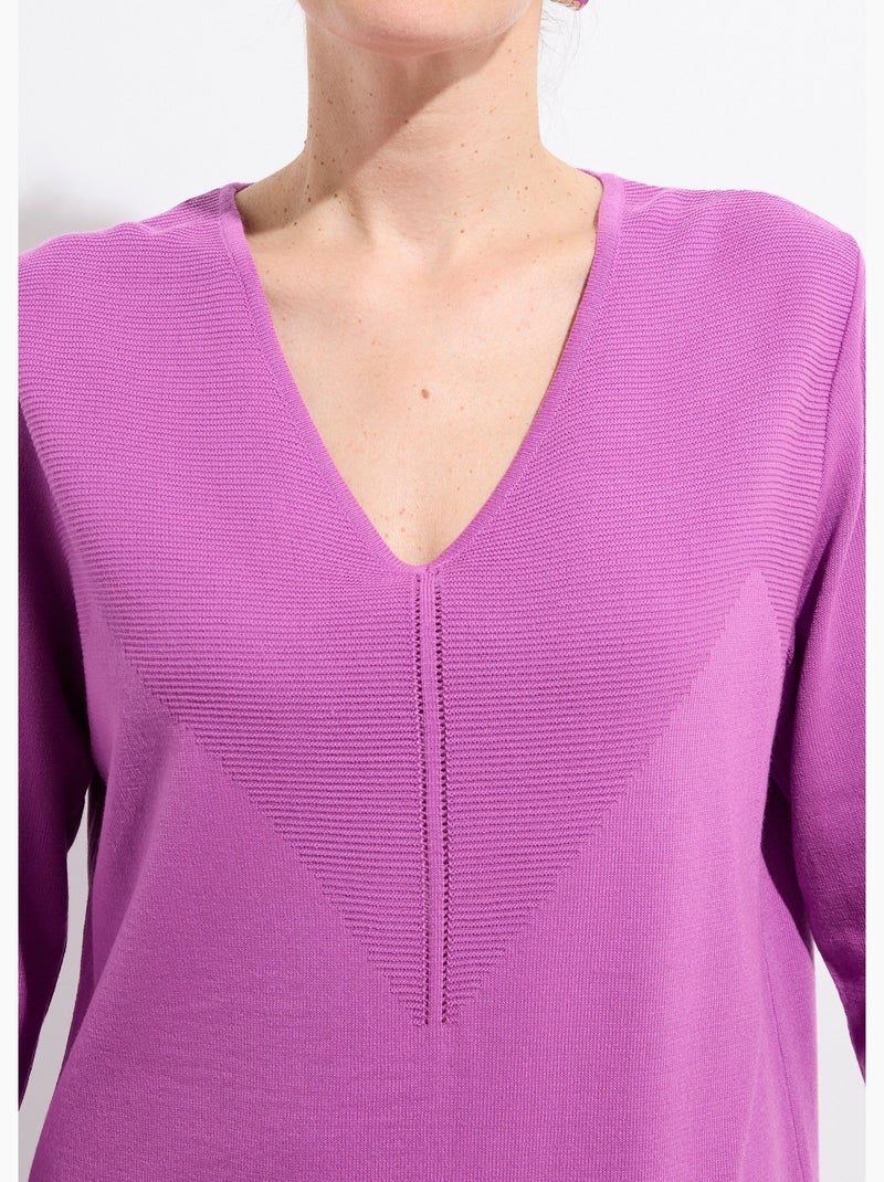 Suéter fino de manga larga con cuello en V - Afibel Magenta - Kiabi