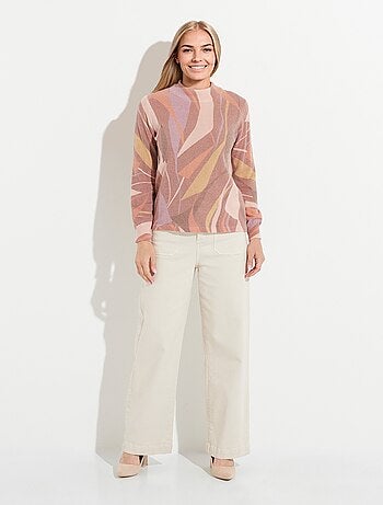 Suéter fino y cálido de cuello alto con lana y angora estampada. - Afibel