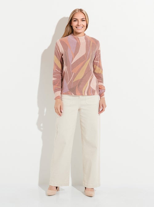 Suéter fino y cálido de cuello alto con lana y angora estampada. - Afibel - Kiabi