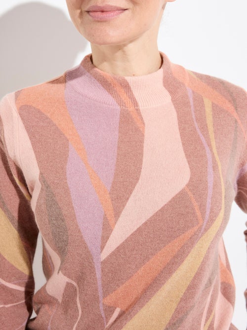 Suéter fino y cálido de cuello alto con lana y angora estampada. - Afibel - Kiabi