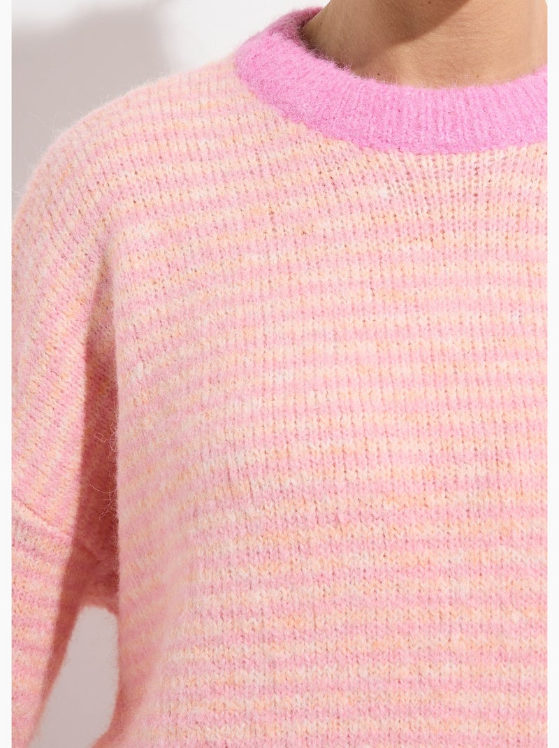 Suéter holgado de rayas pastel y mullido - AFIBEL Coral - Kiabi