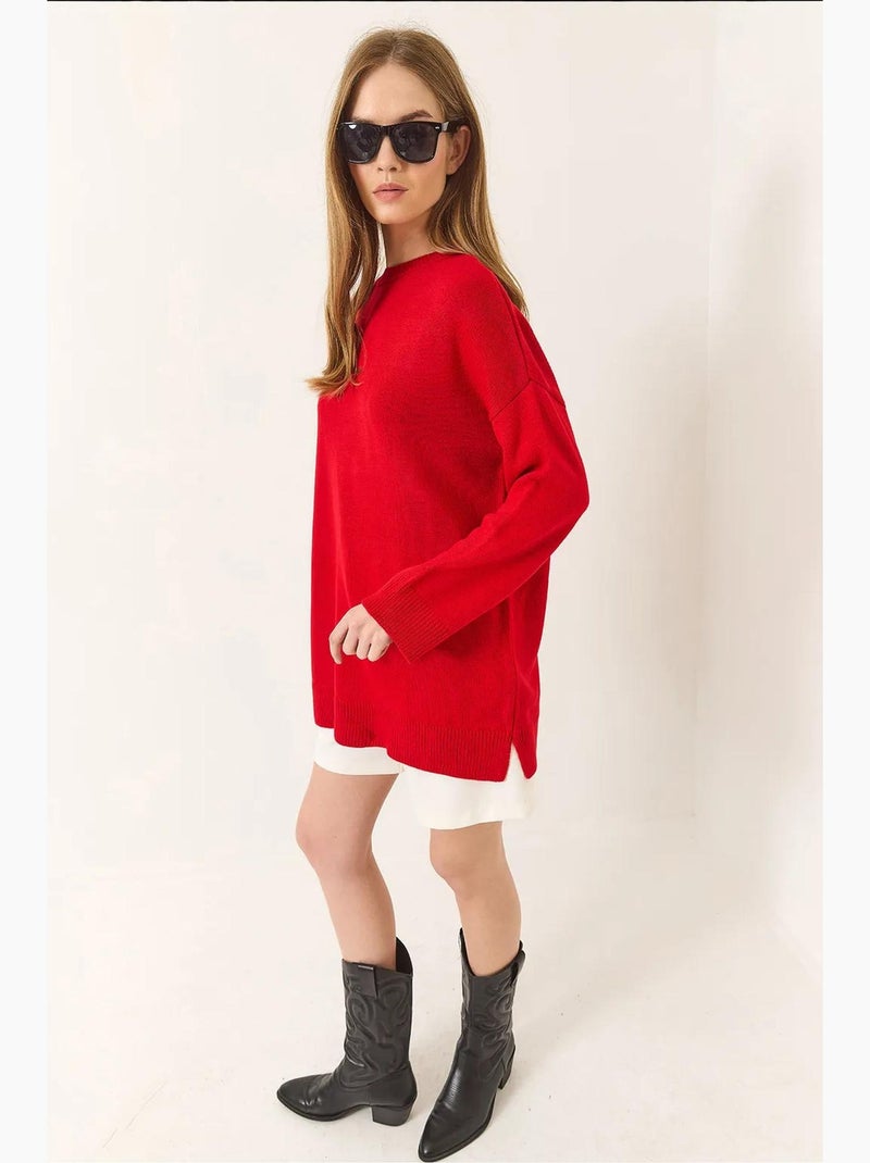 Suéter largo extragrande con cuello redondo lucci Rojo - Kiabi