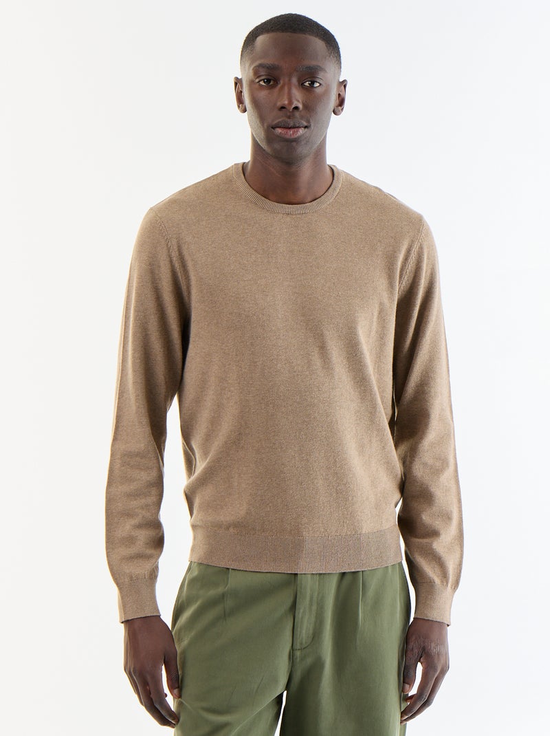 Suéter liso de cuello redondo BEIGE - Kiabi