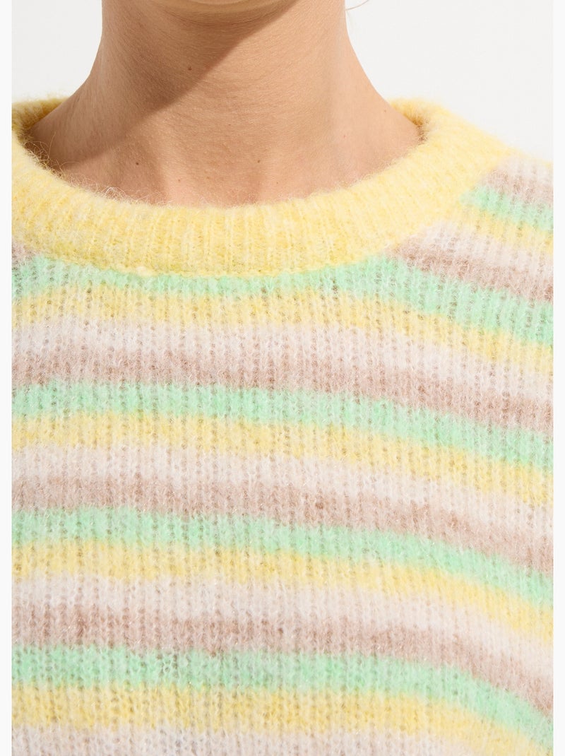 Suéter mullido de cuello redondo, rayas pastel - AFIBEL Amarillo - Kiabi