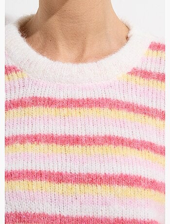 Suéter mullido de cuello redondo, rayas pastel - AFIBEL