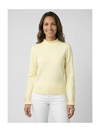 Suéter plisado de cuello alto con punto suizo de lunares - AFIBEL