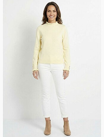 Suéter plisado de cuello alto con punto suizo de lunares - AFIBEL