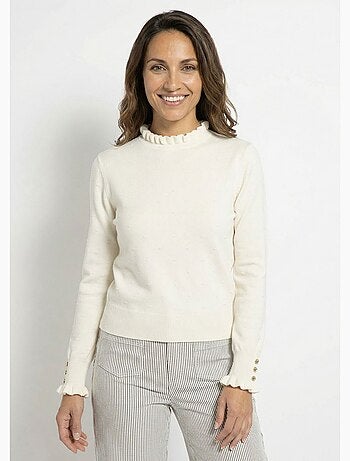 Suéter plisado de cuello alto con punto suizo de lunares - AFIBEL