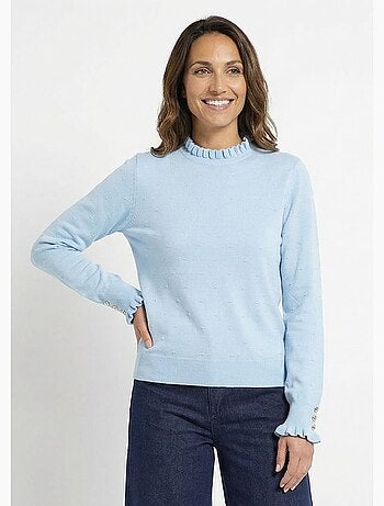 Suéter plisado de cuello alto con punto suizo de lunares - AFIBEL