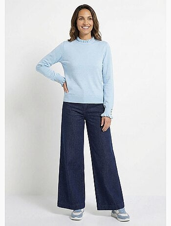 Suéter plisado de cuello alto con punto suizo de lunares - AFIBEL