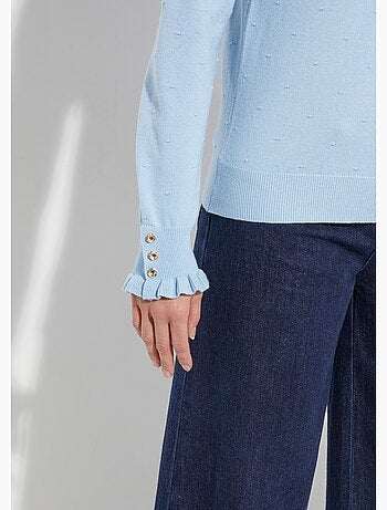 Suéter plisado de cuello alto con punto suizo de lunares - AFIBEL