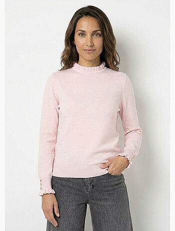 Suéter plisado de cuello alto con punto suizo de lunares - AFIBEL