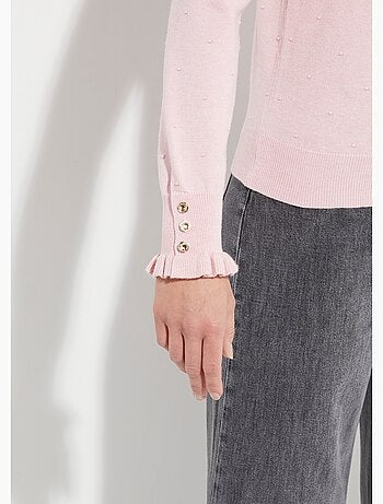 Suéter plisado de cuello alto con punto suizo de lunares - AFIBEL