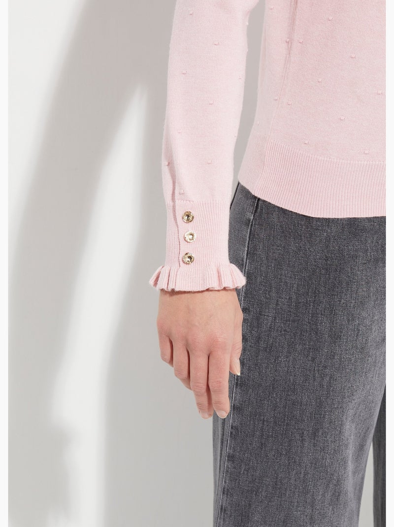 Suéter plisado de cuello alto con punto suizo de lunares - AFIBEL Rosa - Kiabi