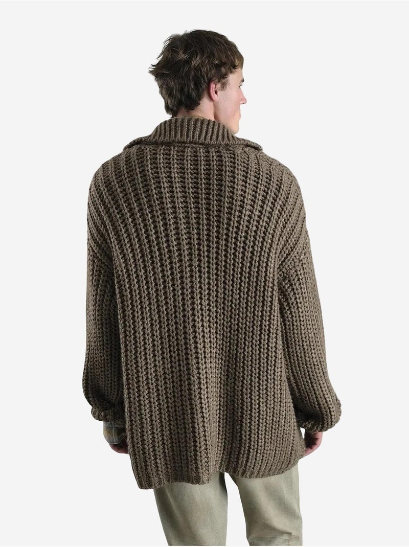 Suéter polo de punto texturizado con bolsillo giesto Marrón claro - Kiabi