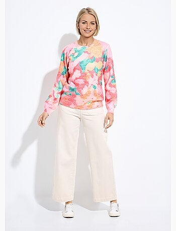 Suéter suave con cuello redondo y estampado floral - Afibel