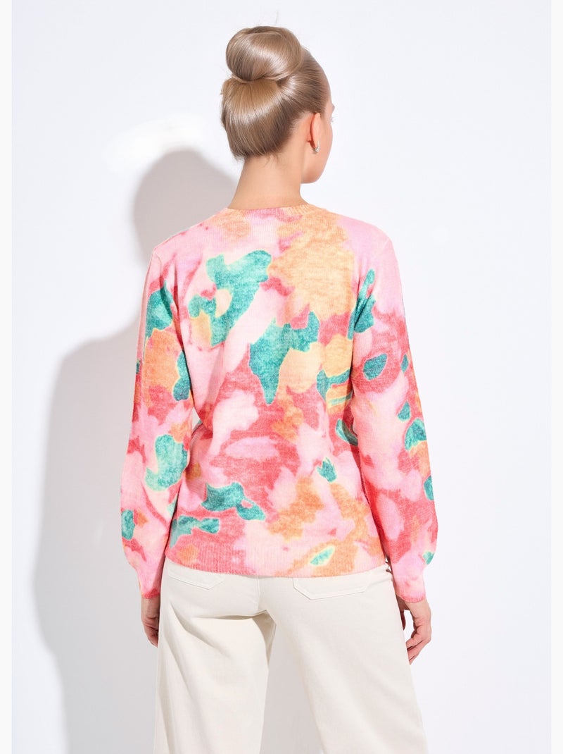 Suéter suave con cuello redondo y estampado floral - Afibel Coral - Kiabi