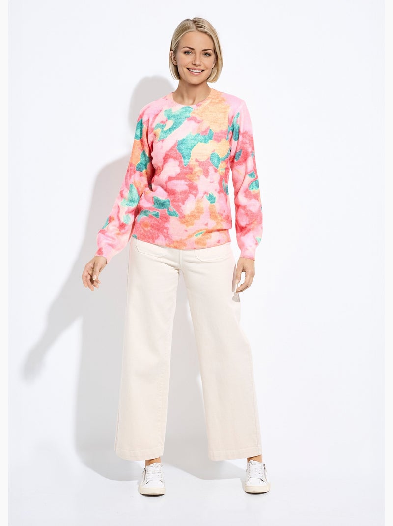 Suéter suave con cuello redondo y estampado floral - Afibel Coral - Kiabi