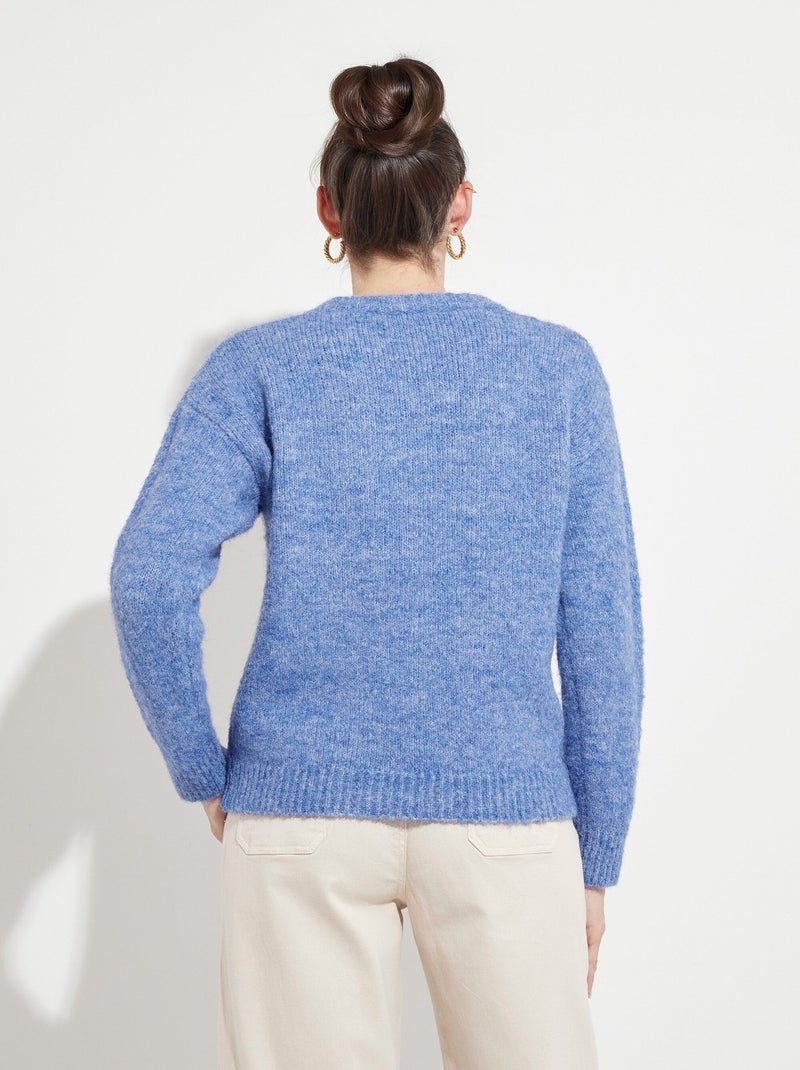 Suéter suave de cuello redondo con flores bordadas. - Afibel Azul - Kiabi