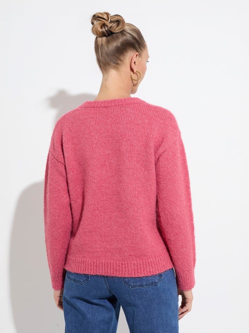 Suéter suave de cuello redondo con flores bordadas. - Afibel - Kiabi