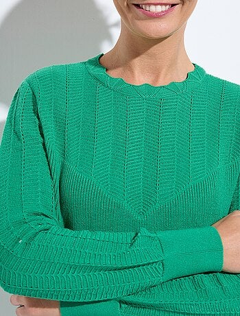 Suéter suave de cuello redondo con mangas largas y abullonadas. - Afibel