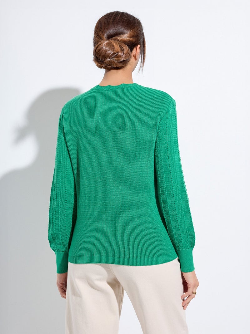 Suéter suave de cuello redondo con mangas largas y abullonadas. - Afibel Verde - Kiabi