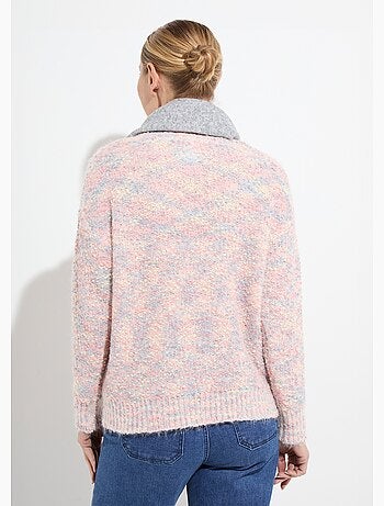 Suéter suave de cuello redondo con punto de bola multicolor. - Afibel