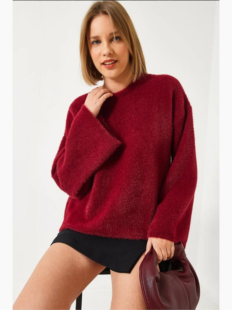 Suéter suave extragrande de manga ancha y afelpado lucci Rojo burdeos - Kiabi