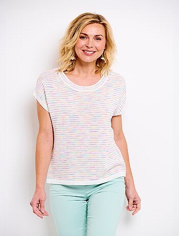 Suéter suave sin mangas con cuello redondo y efecto rayas - Afibel