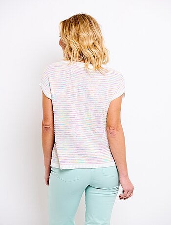 Suéter suave sin mangas con cuello redondo y efecto rayas - Afibel