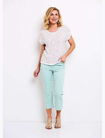 Suéter suave sin mangas con cuello redondo y efecto rayas - Afibel