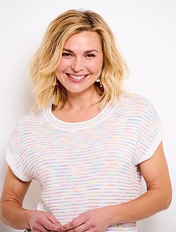 Suéter suave sin mangas con cuello redondo y efecto rayas - Afibel