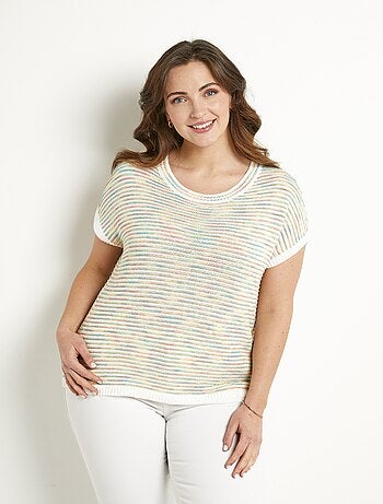 Suéter suave sin mangas con cuello redondo y efecto rayas - Afibel