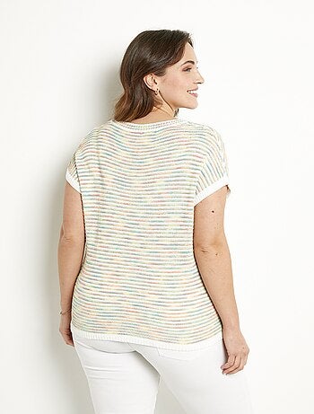 Suéter suave sin mangas con cuello redondo y efecto rayas - Afibel