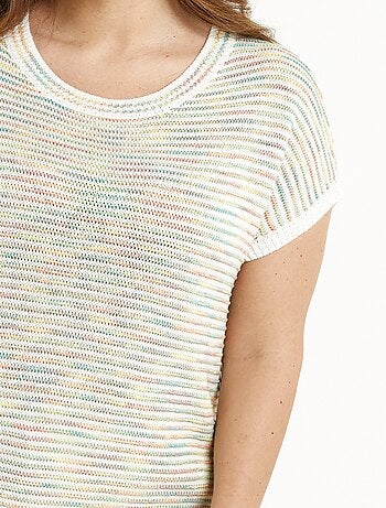 Suéter suave sin mangas con cuello redondo y efecto rayas - Afibel