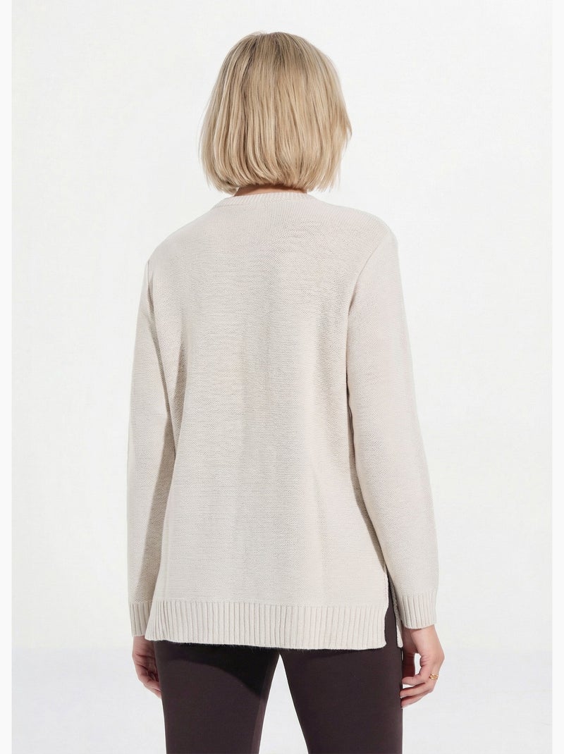 Suéter túnica de cuello redondo y manga larga - Afibel Beige - Kiabi